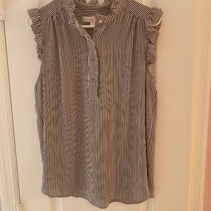 Loft top size medium blue & white stripe 4 hidden placket white buttons